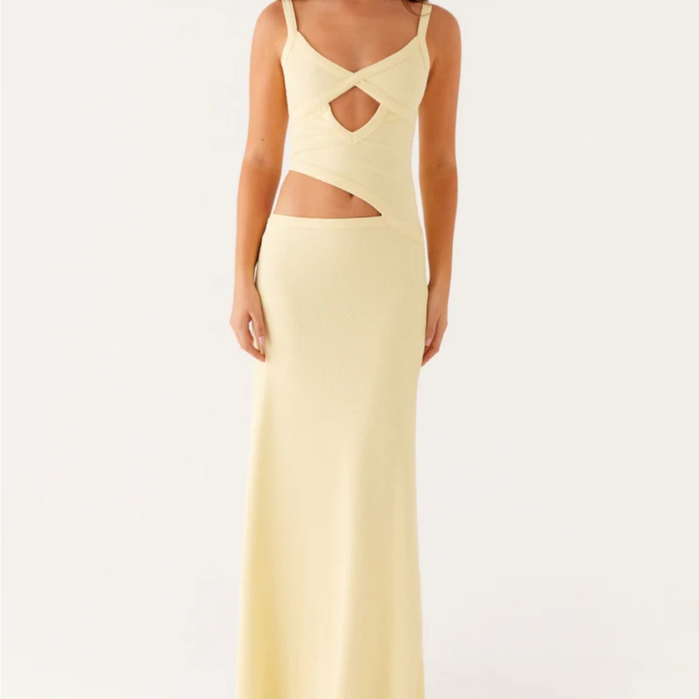 Peppermayo exclusive Jocelyn maxi dress yellow cut out XS